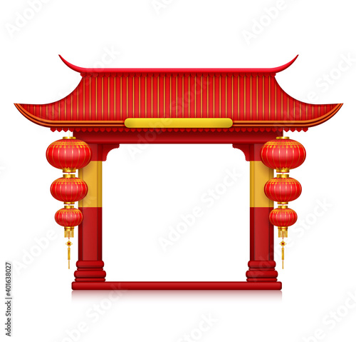 Chinese Lanterns Gates Realistic Composition