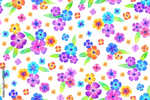 Floral seamless background pattern. Colorful flowers hand drawn, vector. Spring summer. Fabric swatch, textile design,wrapping paper © Elena