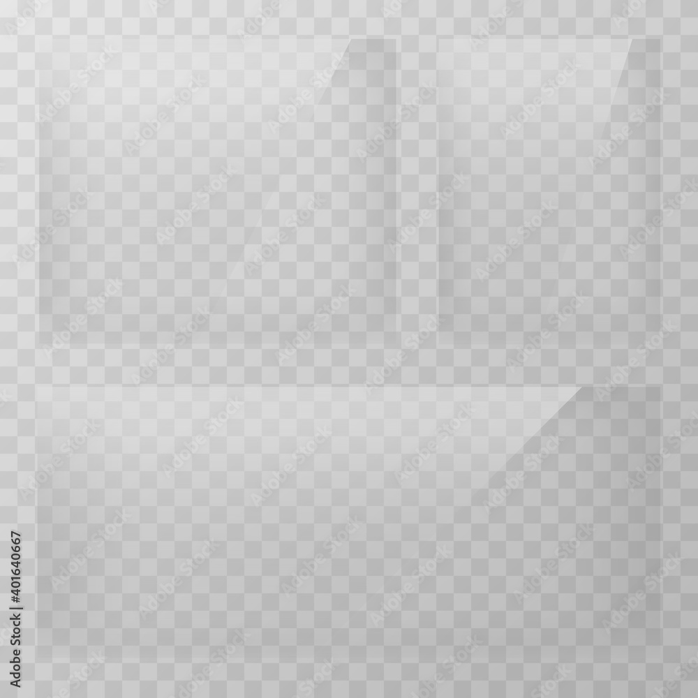 Vector glass. Transparent effect, window, mirror. Reflection, glare