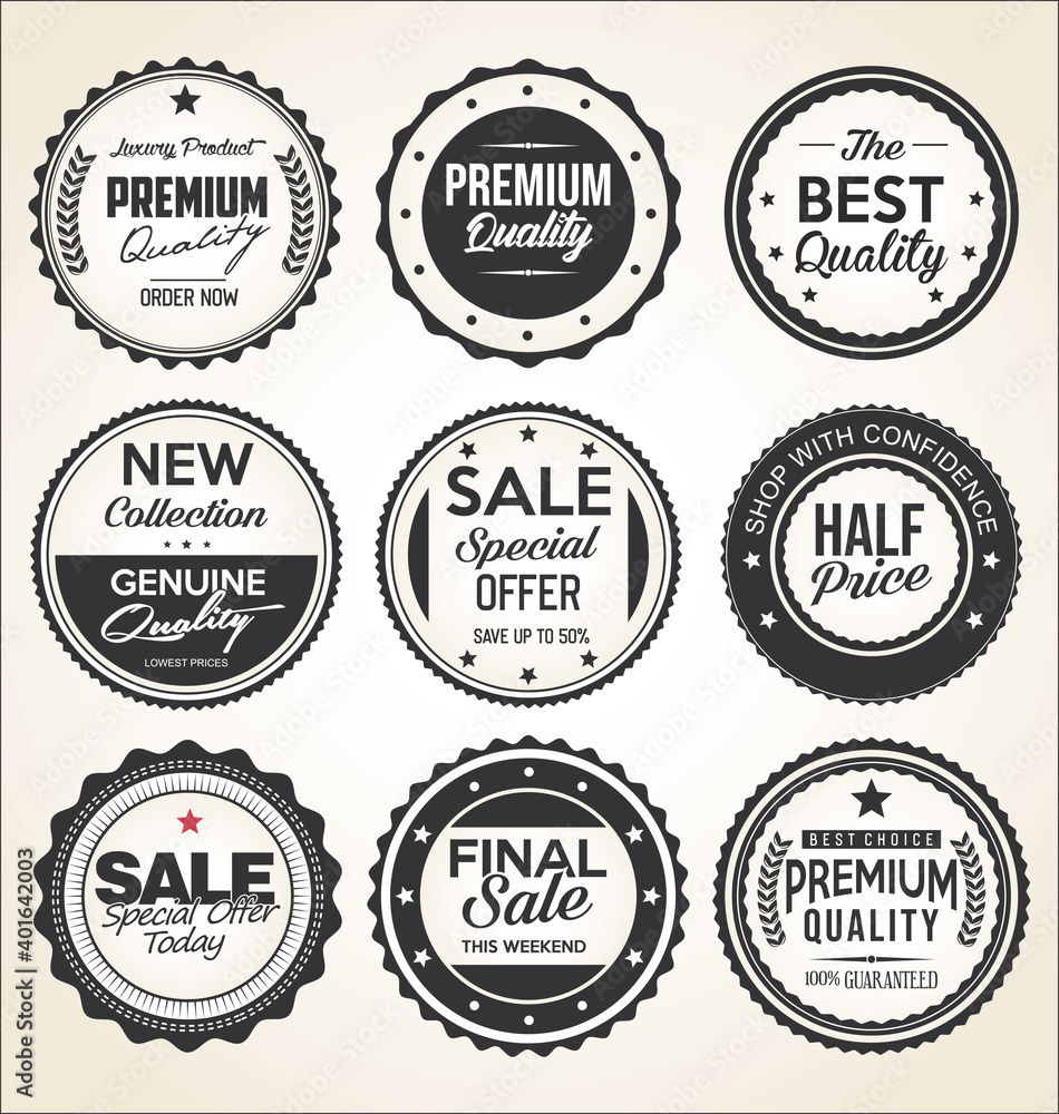 Retro vintage badges and labels black and white collection