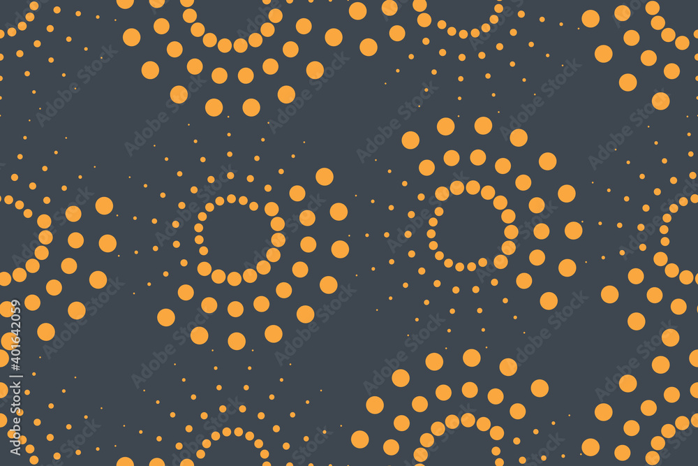 Seamless, abstract background pattern made with circle shapes in sun, light abstraction. Modern, simple, playful vector art in yellow and gray colors. - obrazy, fototapety, plakaty 