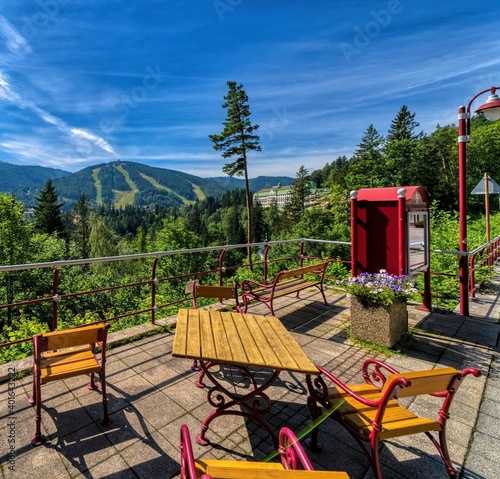 Terrace looking to Hirschenkogel Zauberberg Semmering photo