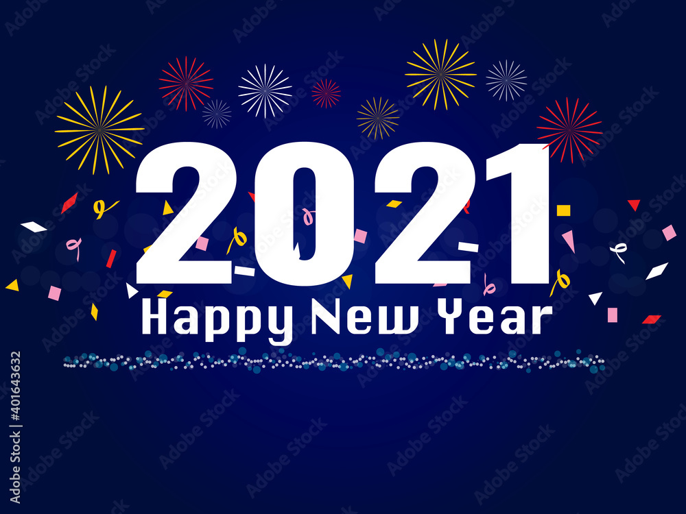 Fototapeta premium 2021 Happy New Year background. text with bokeh flat icon. vector illustration greeting card and poster design.