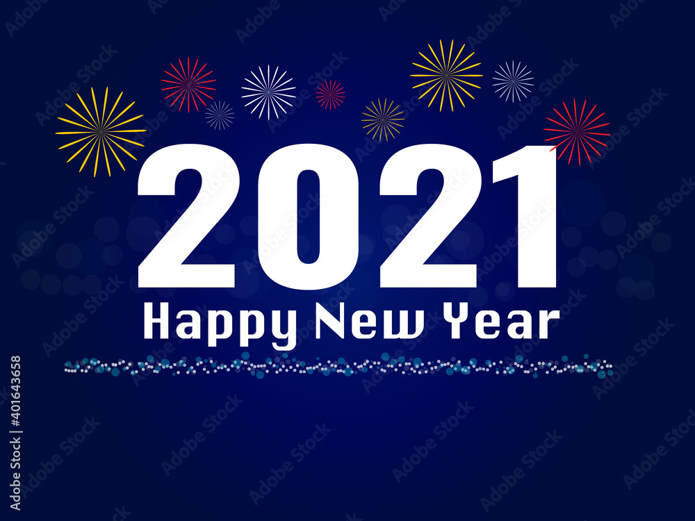 2021 Happy New Year background. text with bokeh flat icon. vector illustration greeting card and poster design.