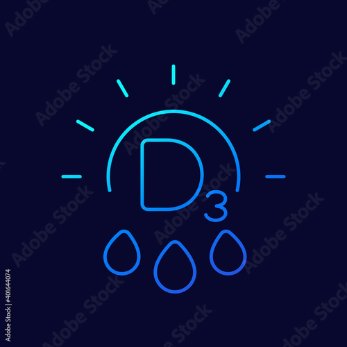 d3 vitamin line icon with a sun, vector