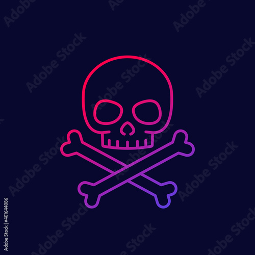 danger icon, skull and bones line art
