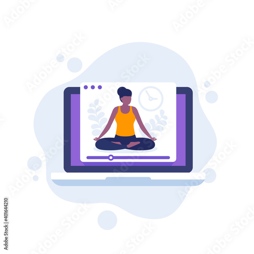 online yoga session, vector illustration