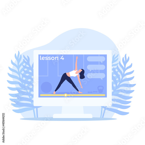 online yoga class, vector illustration