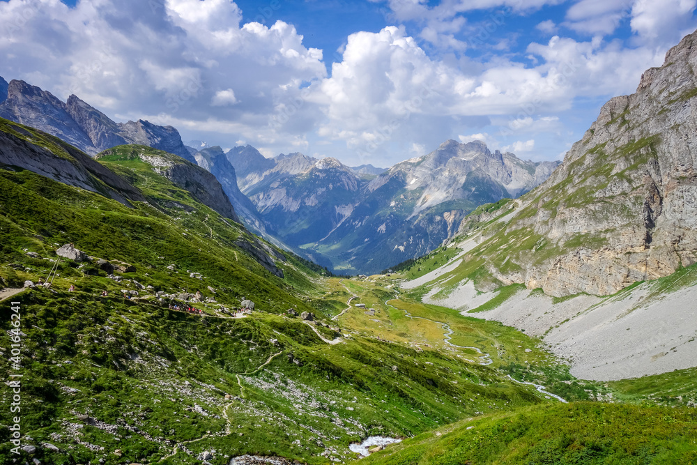 Fototapeta premium Mountain and hiking path landscape in French alps