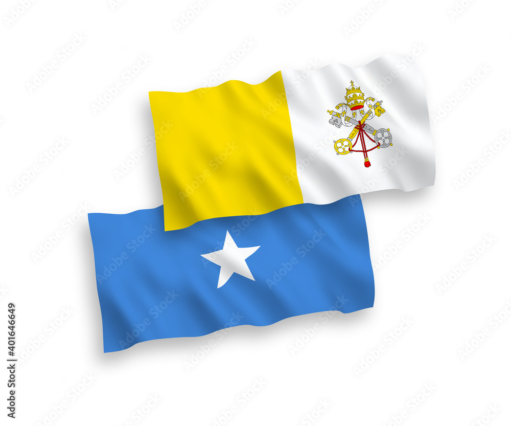 National vector fabric wave flags of Vatican and Somalia isolated on white background. 1 to 2 proportion. National vector fabric wave flags of Vatican and Somalia isolated on white background. 1 to 2 proportion.