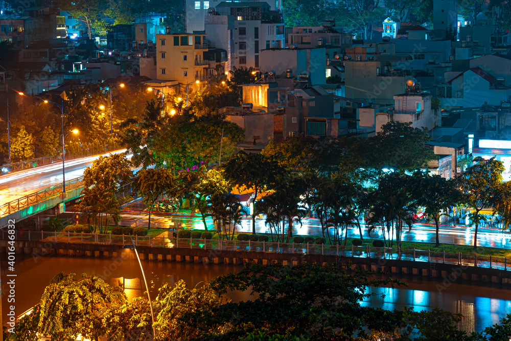 Naklejka premium POV - HCM - Hochiminh City by night background