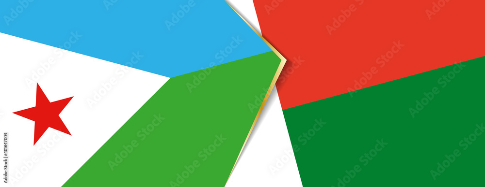 Djibouti and Madagascar flags, two vector flags. Djibouti and Madagascar flags, two vector flags.