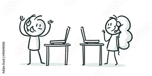 stick figures: home office, e-learning, webcam, conversation (no. 29)