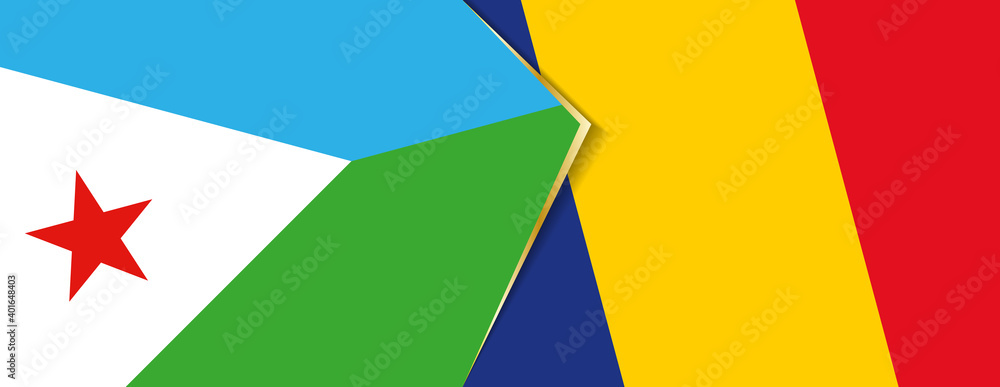 Djibouti and Romania flags, two vector flags. Djibouti and Romania flags, two vector flags.