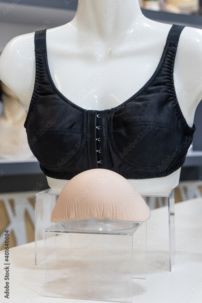 Breast prosthesis and post surgery bra for breast cancer patient after  mastectomy Stock Photo