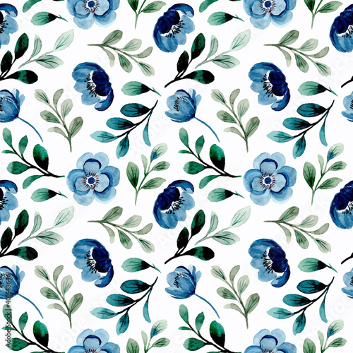 Seamless pattern of blue floral watercolor