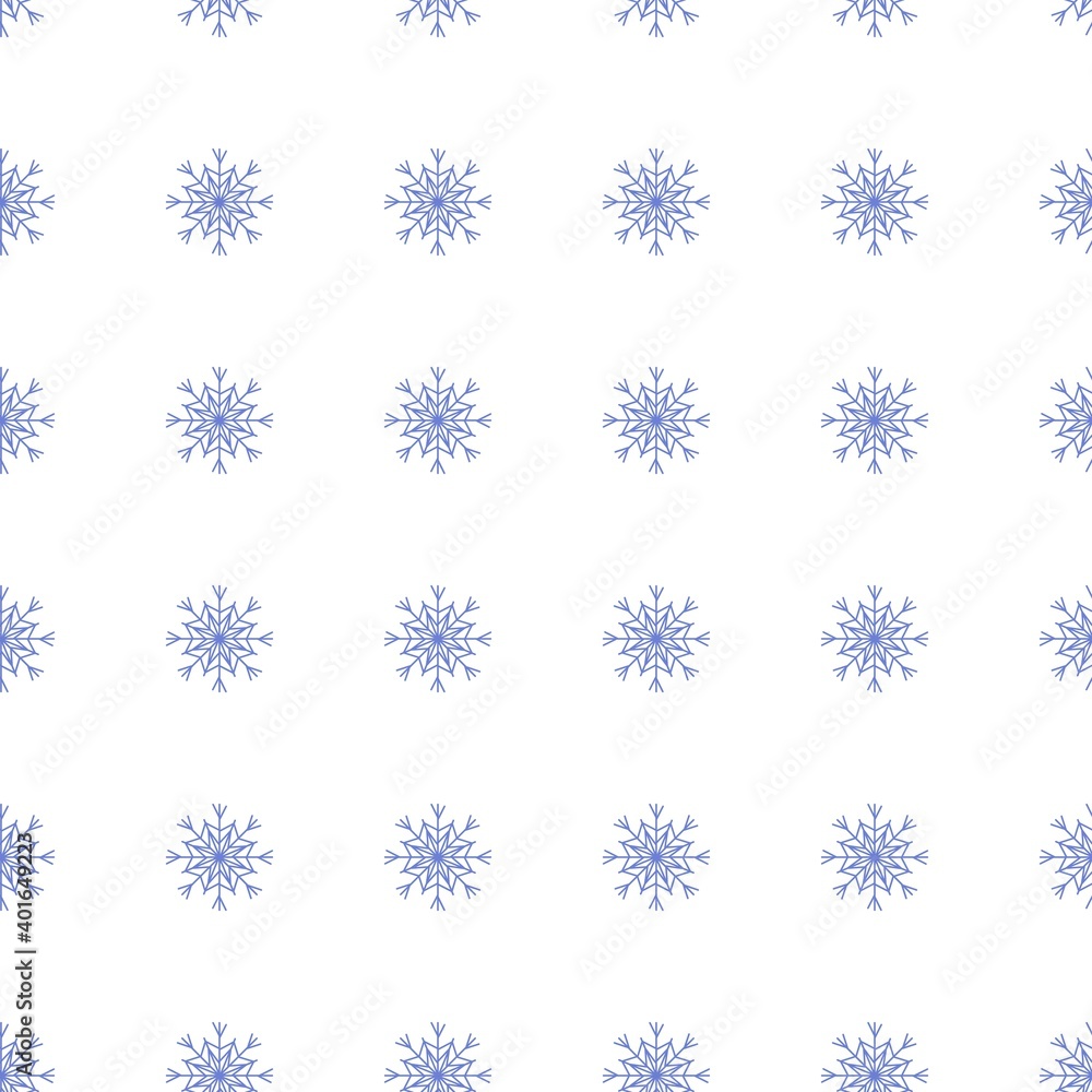 А pattern of equidistant dark blue snowflakes on a white background