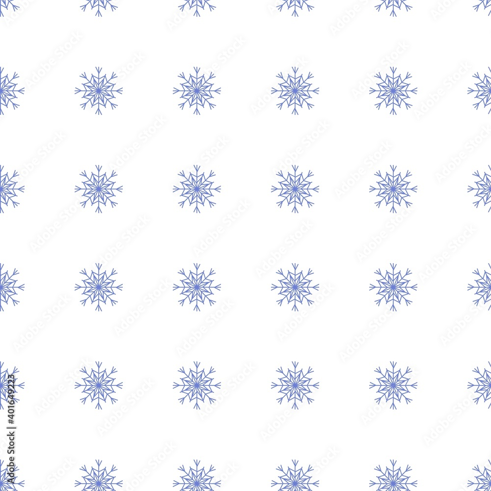А pattern of equidistant dark blue snowflakes on a white background А pattern of equidistant dark blue snowflakes on a white background