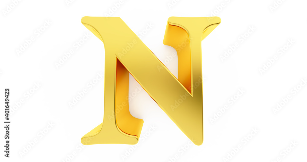 3d render of the letter N in gold metal isolated on a white background. 3d render of the letter N in gold metal isolated on a white background.