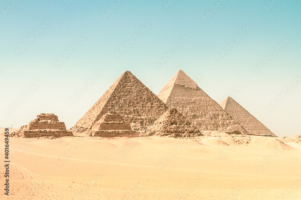 The pyramids of Giza, Cairo, Egypt. Oldest of the Seven Wonders of the Ancient World, and the only one to remain largely intact. The pyramids of Giza, Cairo, Egypt. Oldest of the Seven Wonders of the Ancient World, and the only one to remain largely intact.