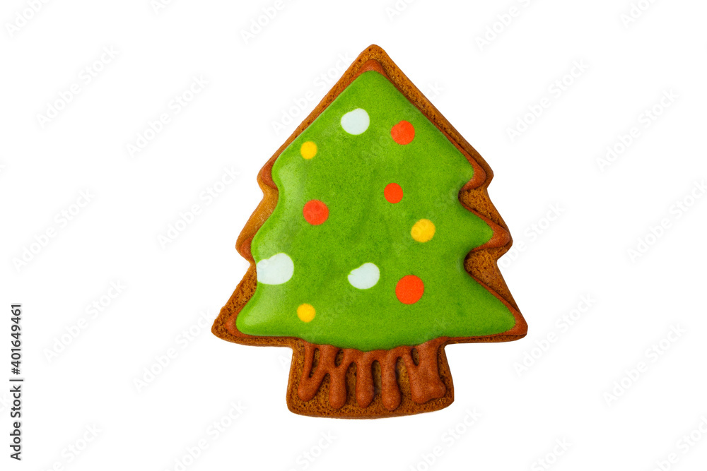 Christmas tree shaped gingerbread with different decorations
