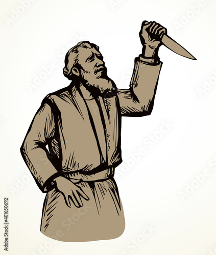 Abraham makes a sacrifice. Vector drawing