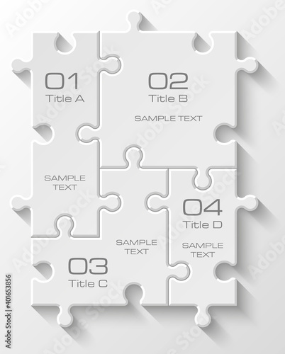 Four sided 3d puzzle presentation infographic template with explanatory text field for business statistics