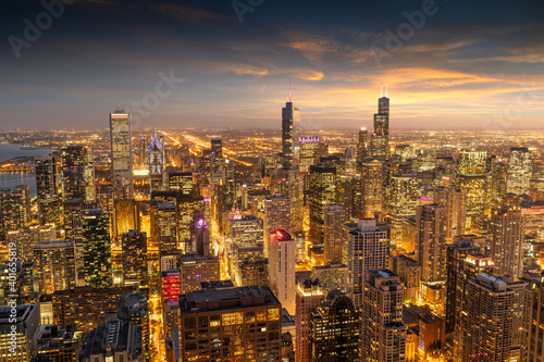 Chicago, Illinois, USA aerial cityscape towards Lake Michigan © SeanPavonePhoto