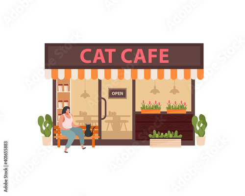 Flat Cat Cafe Illustration