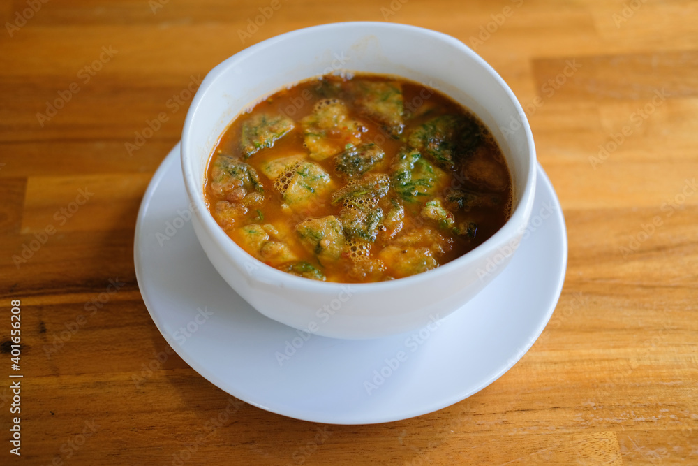 Sour curry soup with vegetable omelet Sour curry soup with vegetable omelet