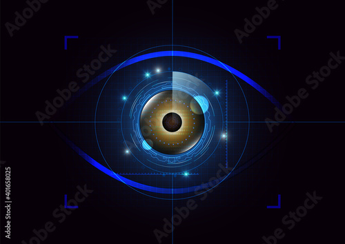 Futuristic eye detection technology concept with binary code vector illustration