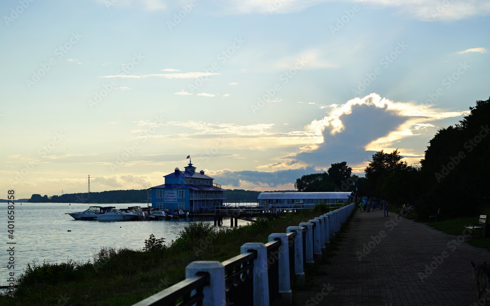 Landscape with a river in the city of Kostroma, Russia.