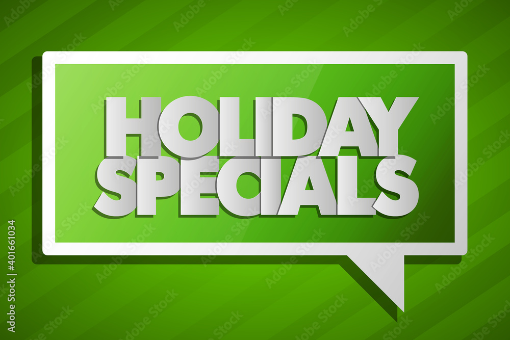 Holiday Specials green banner in pop-art style. Illustration background Holiday Specials green banner in pop-art style. Illustration background