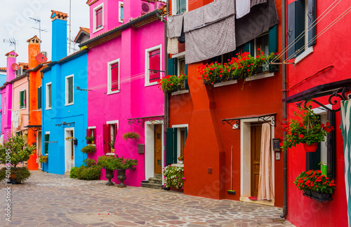 Colorful traditional houses in the Burano. BURANO ISLAND  VENICE.