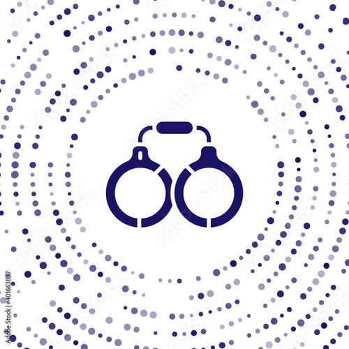 Blue Handcuffs icon isolated on white background. Abstract circle random dots. Vector.
