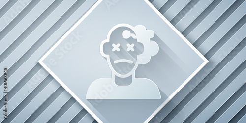 Paper cut Murder icon isolated on grey background. Body, bleeding, corpse, bleeding icon. Concept of crime scene. Paper art style. Vector.