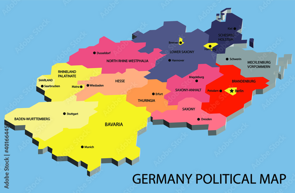 Obraz premium Germany political isometric map divide by state colorful outline simplicity style. Vector illustration.
