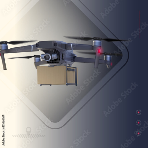 Realistic drone delivered cargo to the point.
