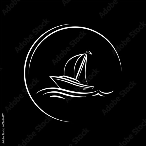 The ship sails on the waves, icon.