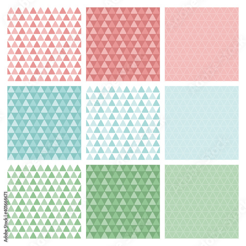 A set of seamless triangle patterns. Colorful vector illustration