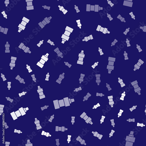 White Plastic bottle for laundry detergent, bleach, dishwashing liquid or another cleaning agent icon isolated seamless pattern on blue background. Vector.