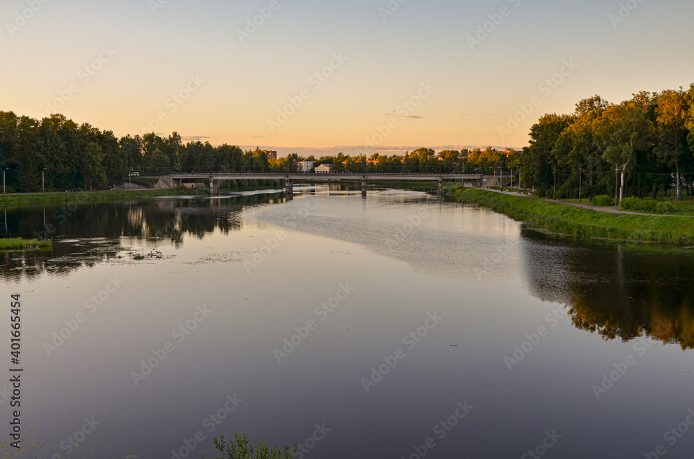 Central Bridge over Lovat river in Velikiye luki, Pskov region, Russia 