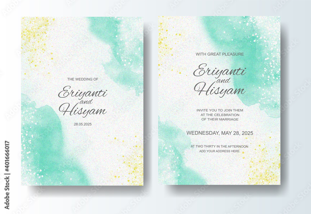 Beautiful wedding card watercolor with splash 