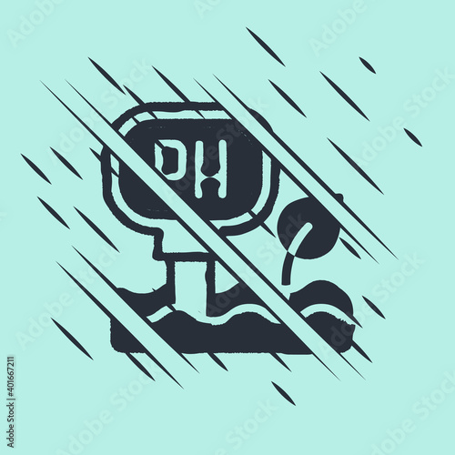 Black Soil ph testing icon isolated on green background. PH earth test. Glitch style. Vector.