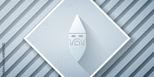 Paper cut Wizard warlock icon isolated on grey background. Paper art style. Vector.