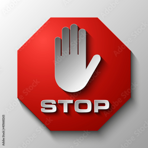 No entry hand sign on red background