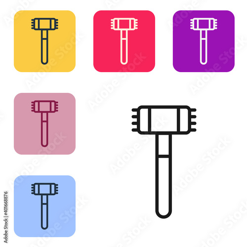 Black line Kitchen hammer icon isolated on white background. Meat hammer. Set icons in color square buttons. Vector.