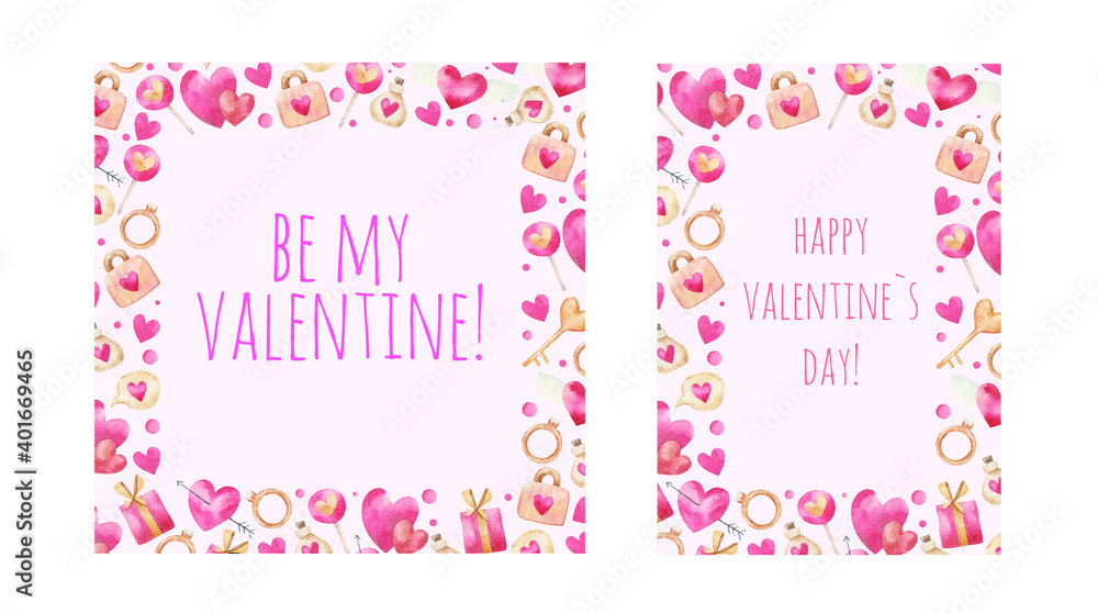 cute postcards frames, children's illustration for Valentine's Day