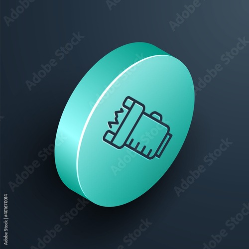 Isometric line Police electric shocker icon isolated on black background. Shocker for protection. Taser is an electric weapon. Turquoise circle button. Vector.