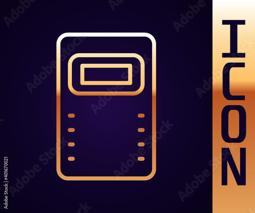 Gold line Police assault shield icon isolated on black background. Vector.